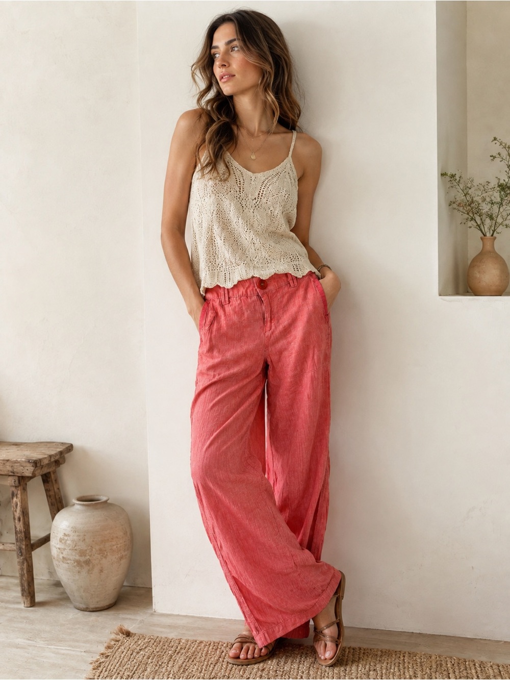 Pilcro By Anthropologie Coral Wide Leg Linen-Blend Pants